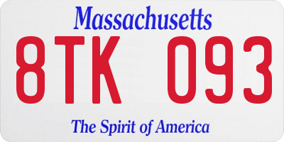 MA license plate 8TK093