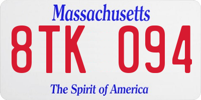 MA license plate 8TK094