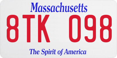 MA license plate 8TK098
