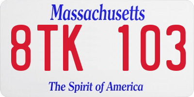 MA license plate 8TK103