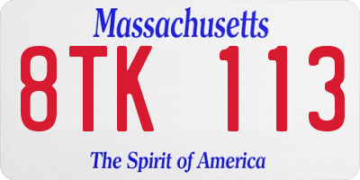 MA license plate 8TK113
