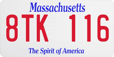 MA license plate 8TK116