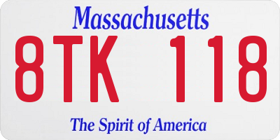 MA license plate 8TK118