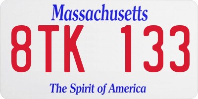 MA license plate 8TK133