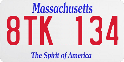 MA license plate 8TK134