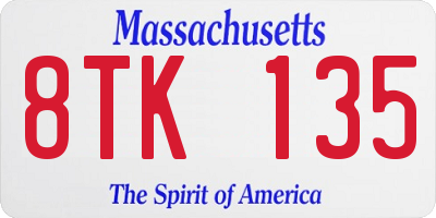 MA license plate 8TK135