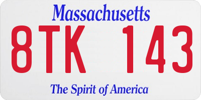 MA license plate 8TK143