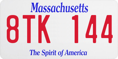MA license plate 8TK144