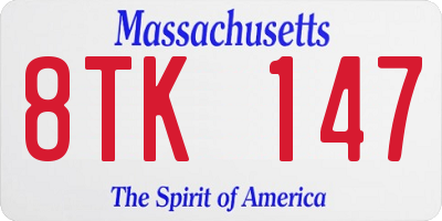 MA license plate 8TK147