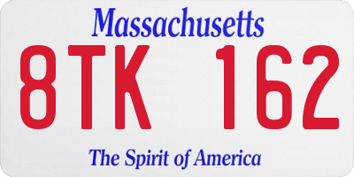 MA license plate 8TK162