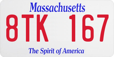 MA license plate 8TK167