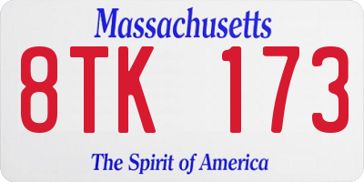 MA license plate 8TK173