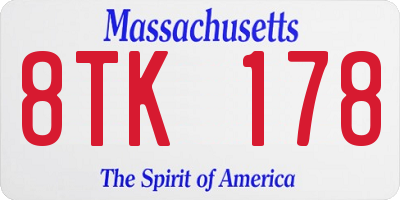 MA license plate 8TK178