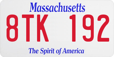 MA license plate 8TK192