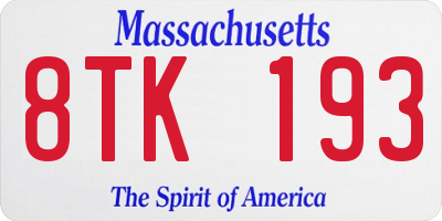 MA license plate 8TK193