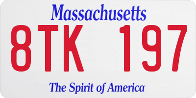 MA license plate 8TK197