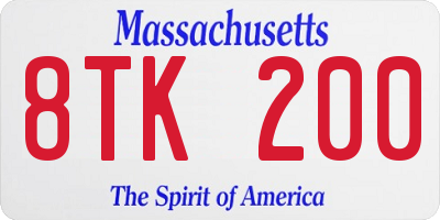 MA license plate 8TK200