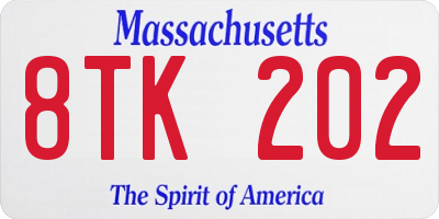 MA license plate 8TK202