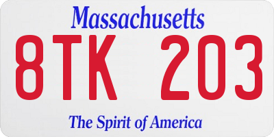 MA license plate 8TK203