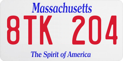 MA license plate 8TK204