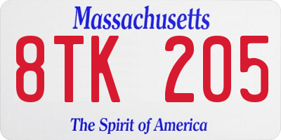 MA license plate 8TK205