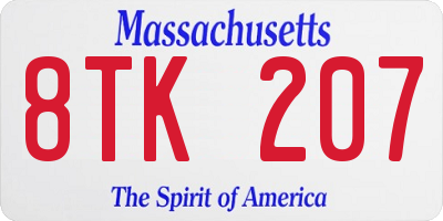 MA license plate 8TK207