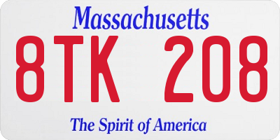 MA license plate 8TK208