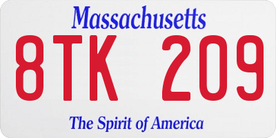 MA license plate 8TK209