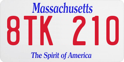 MA license plate 8TK210