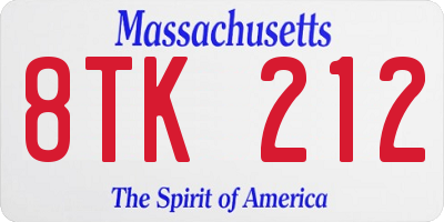 MA license plate 8TK212