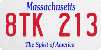 MA license plate 8TK213