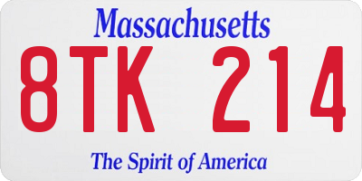 MA license plate 8TK214