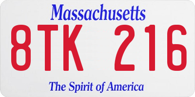 MA license plate 8TK216