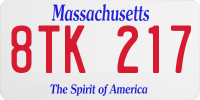MA license plate 8TK217