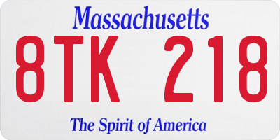 MA license plate 8TK218