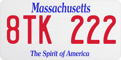 MA license plate 8TK222