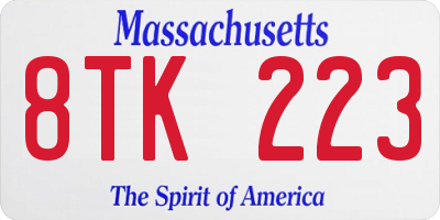 MA license plate 8TK223