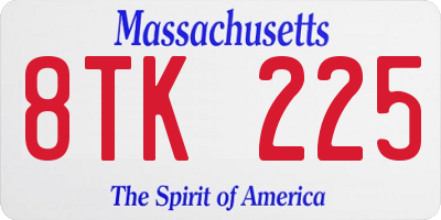 MA license plate 8TK225