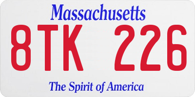 MA license plate 8TK226