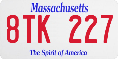 MA license plate 8TK227