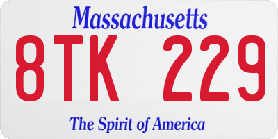 MA license plate 8TK229