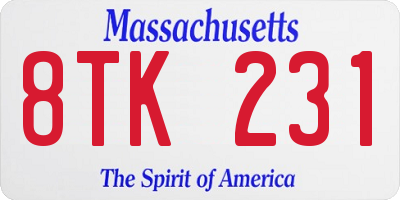 MA license plate 8TK231