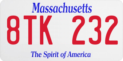 MA license plate 8TK232
