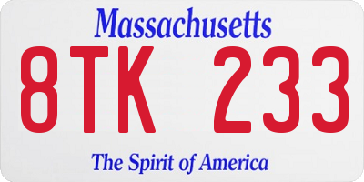MA license plate 8TK233