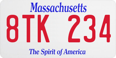 MA license plate 8TK234