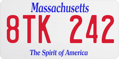 MA license plate 8TK242