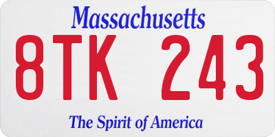 MA license plate 8TK243