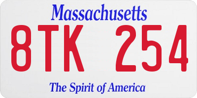 MA license plate 8TK254