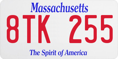 MA license plate 8TK255