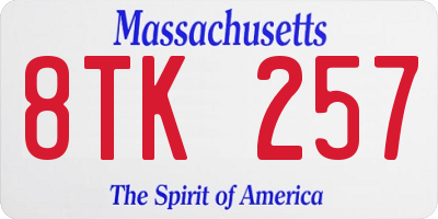 MA license plate 8TK257
